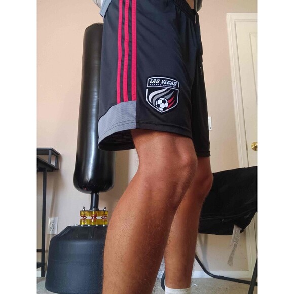 Adidas Vintage Rare Silky Soccer Shorts Sports Black Red Medium - Picture 2 of 12